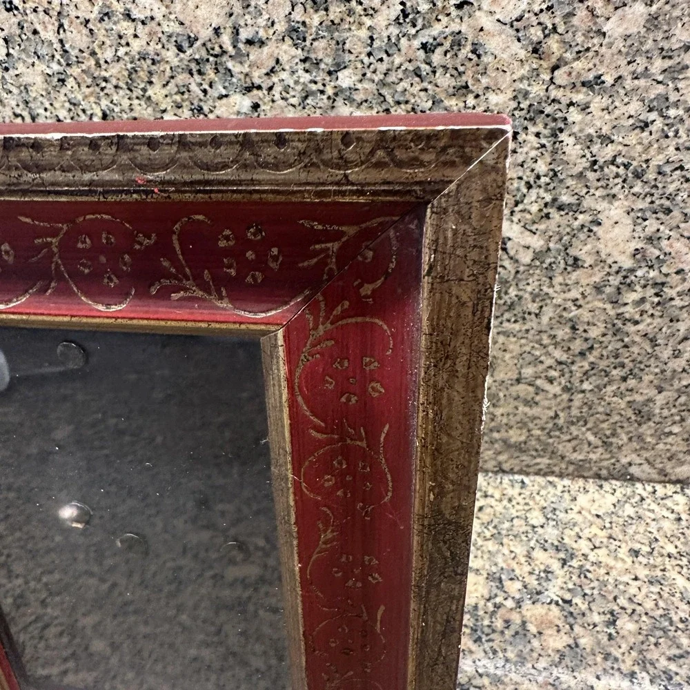 Red‎ Gold Floral Picture Photo Frame 4x6 Wood Vintage Ornate 9 Inch Tabletop